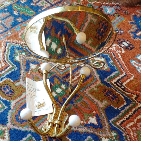 Brass & Porcelain Knobs double Wall Hook & Mirror - Picture 2 of 5